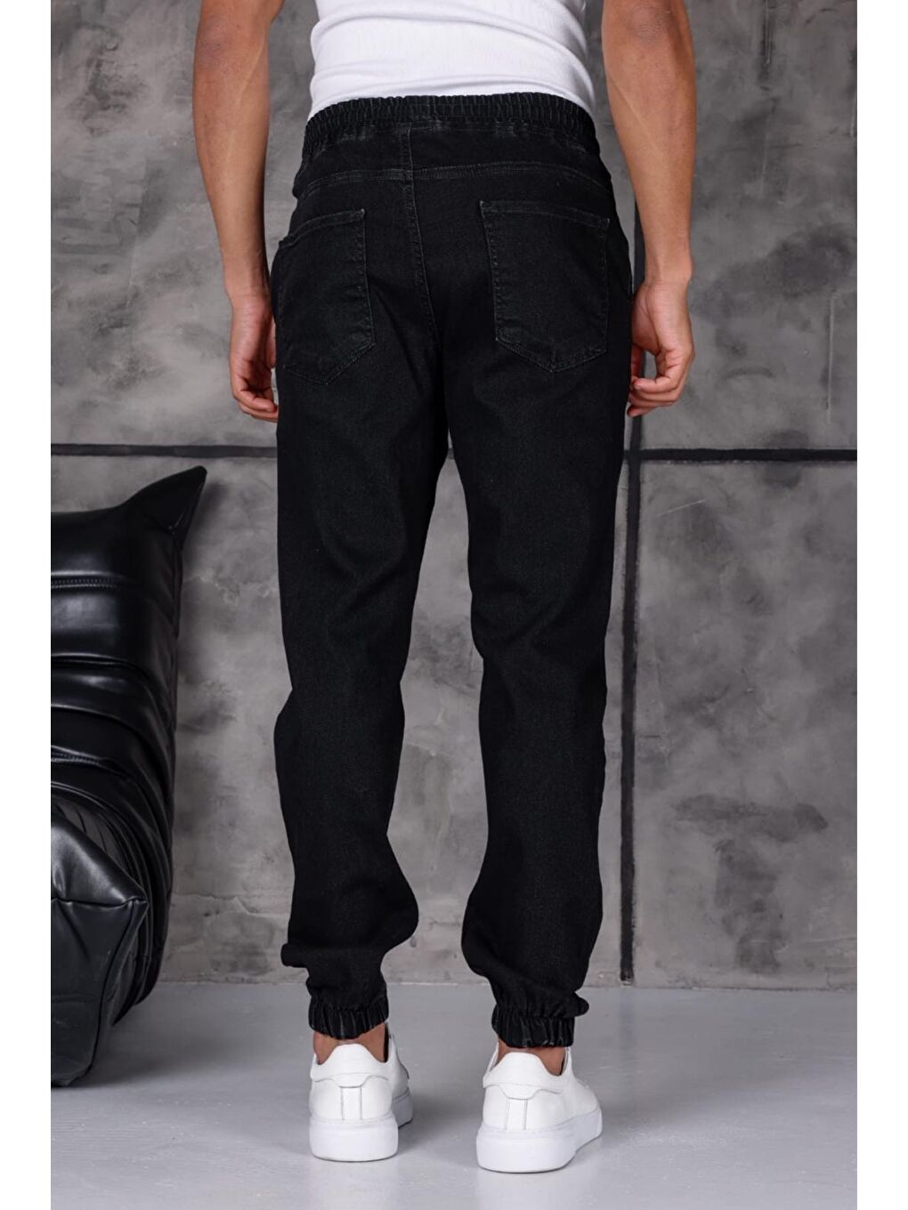 Siyah Hend 8186 Slim Fit Elastanlı Beli ve Paçası Lastikli İpli Jogger Kesim Erkek Jean Pantolon-3