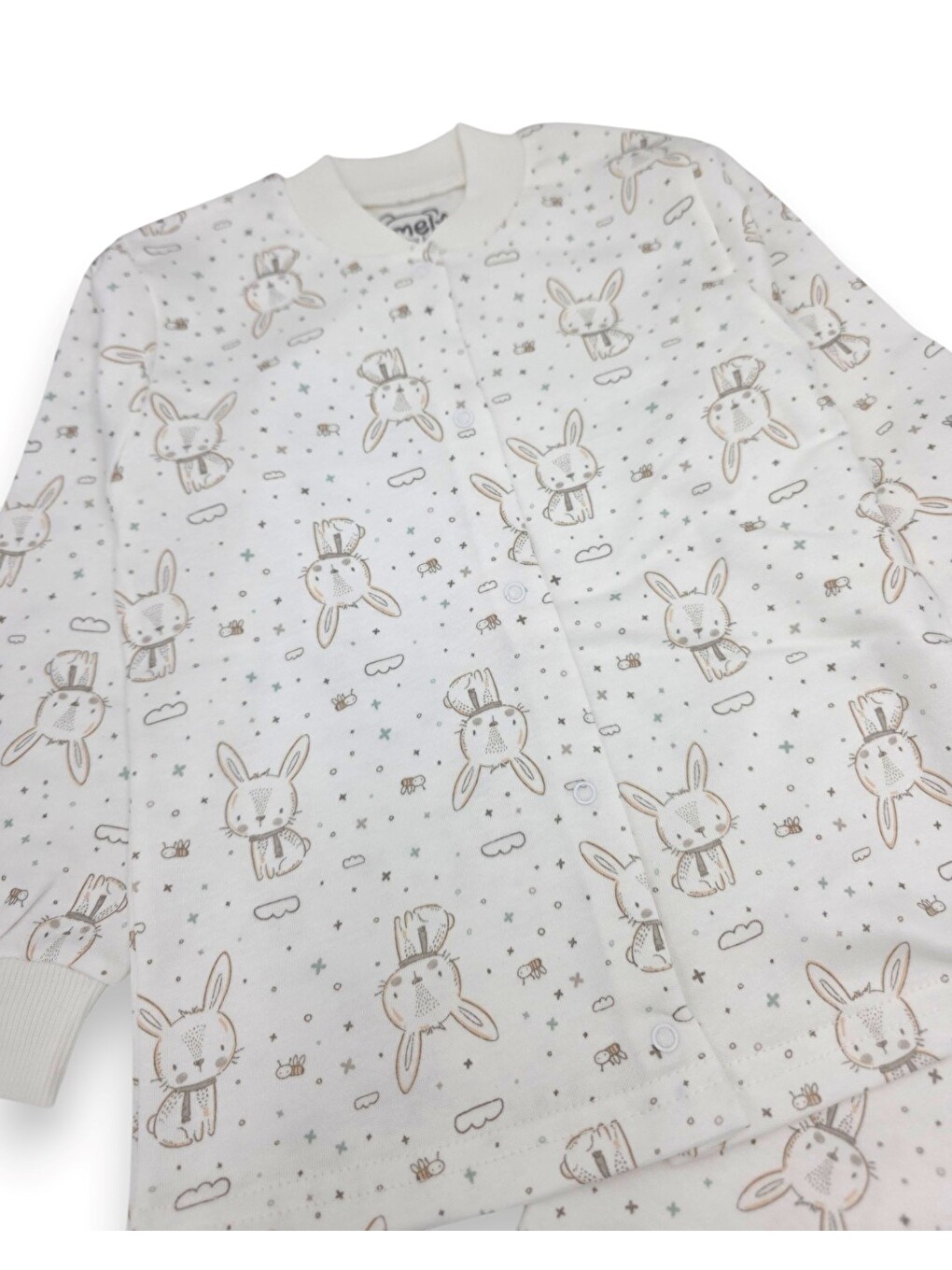 Ekru Kız Çocuk Çıtçıtlı Uzun Kollu %100 Pamuk Tavşan Baskılı Pijama Takımı-2