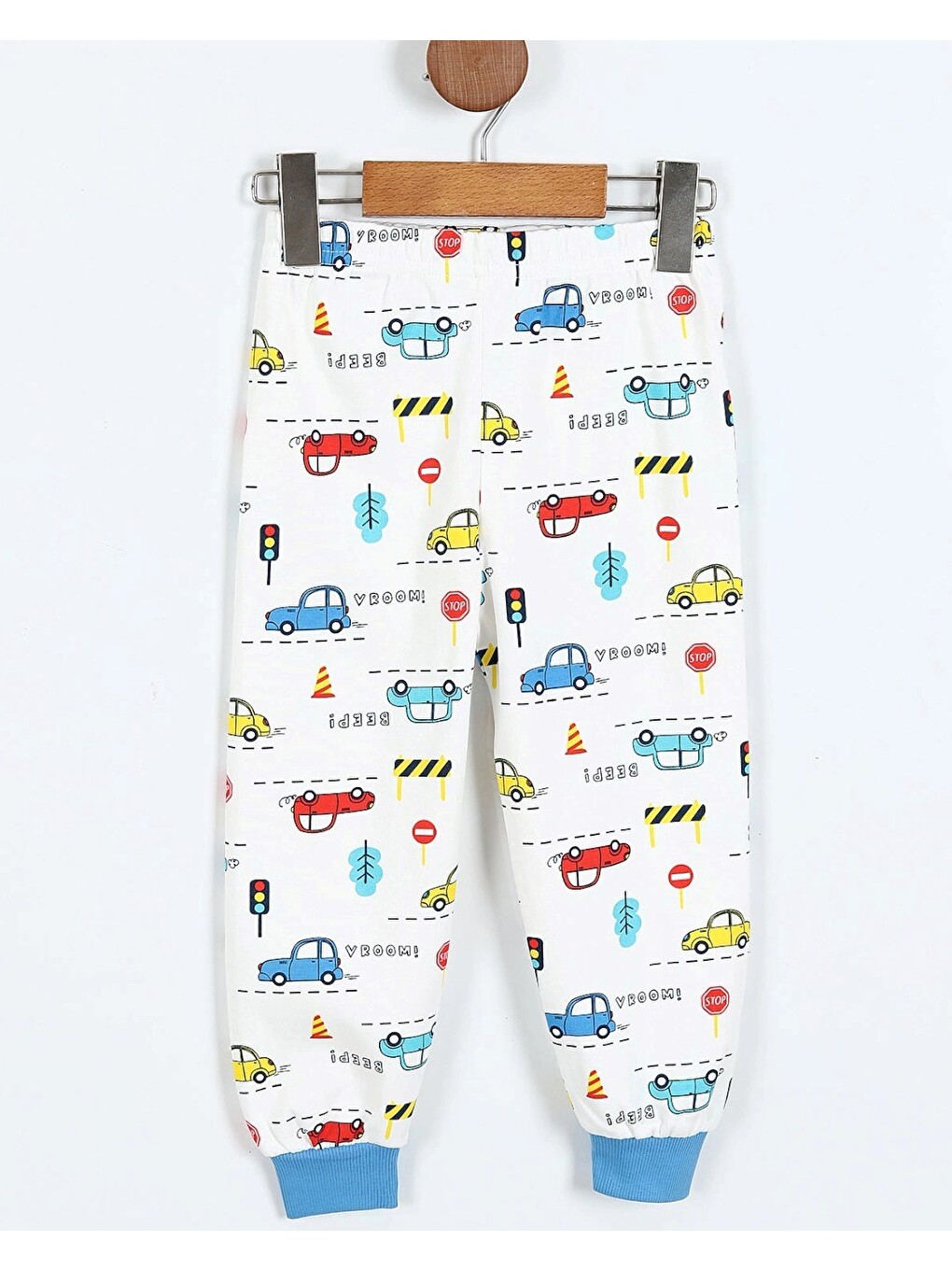 Ekru Erkek Çocuk Çıtçıtlı Araba Baskılı 0-6 Yaş %100 Pamuklu Mevsimlik Gecelik Pijama Takımı-4
