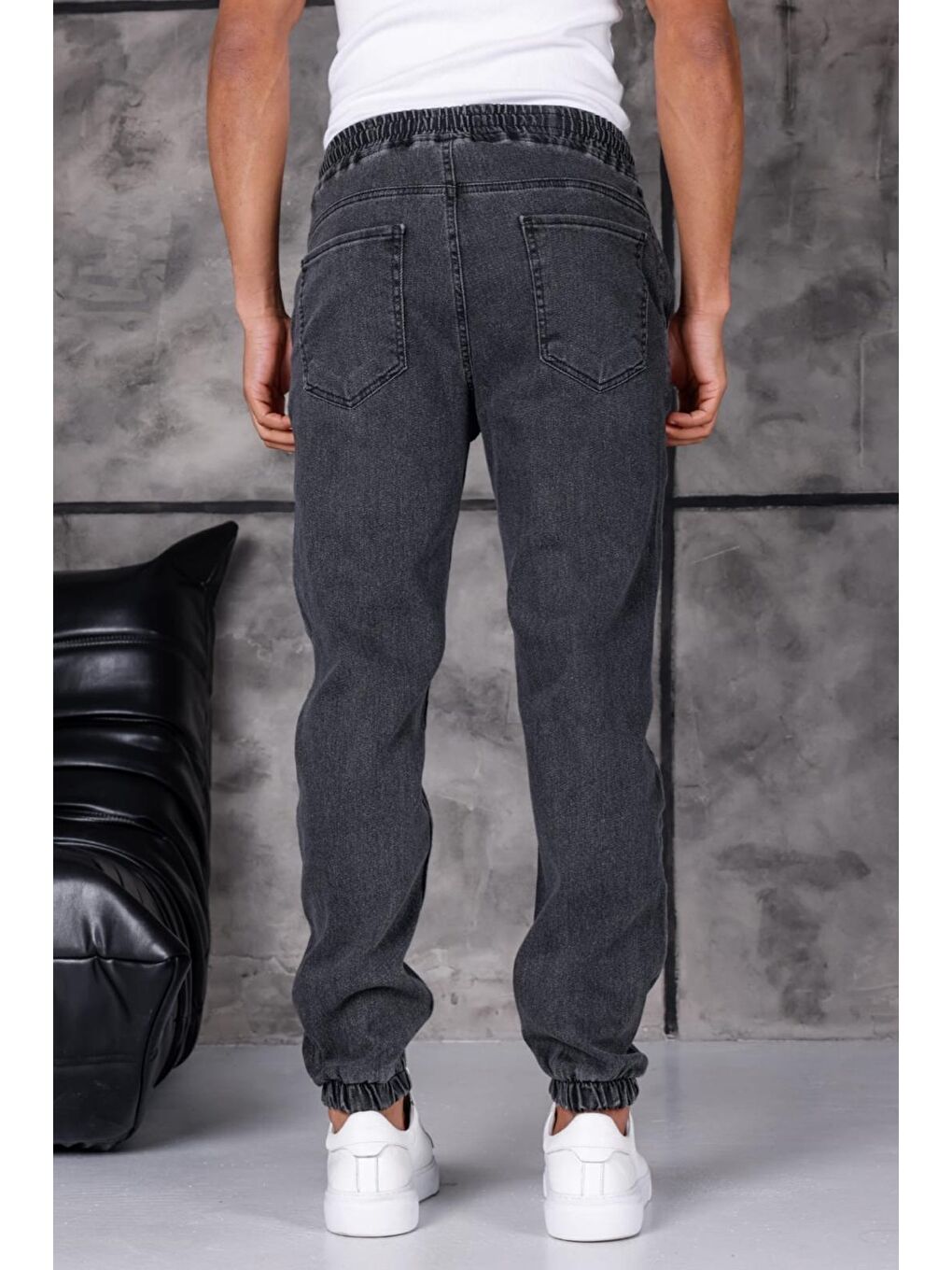 Gri Hend 8186 Slim Fit Elastanlı Beli ve Paçası Lastikli İpli Jogger Kesim Erkek Jean Pantolon-3