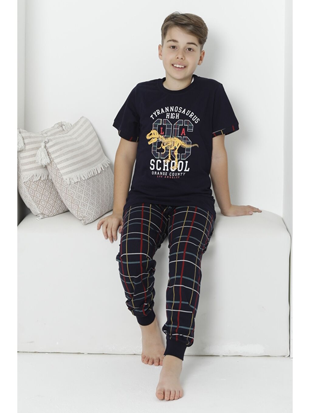 Kapi Kids Lacivert Erkek Çocuk Yazı Baskılı Pijama Takımı Mnx 5073-74