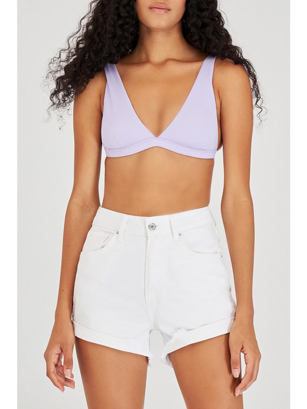 Kadın Beyaz Renk Yüksek Bel Jean Şort