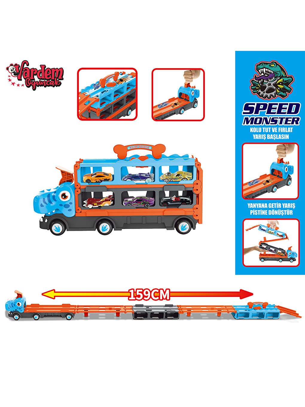 Oyuncak Parkurlu Araba Fırlatan Dinozor Mavi-2