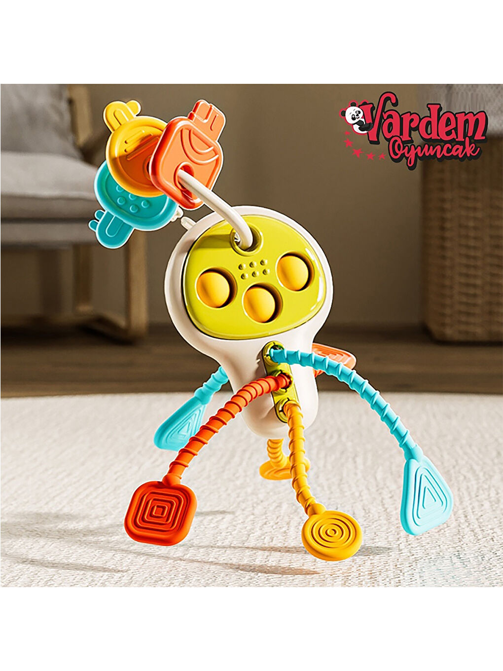 Eğitici Poppitli Cırcırlı Bebek Anahtarlığı Yeşil-2