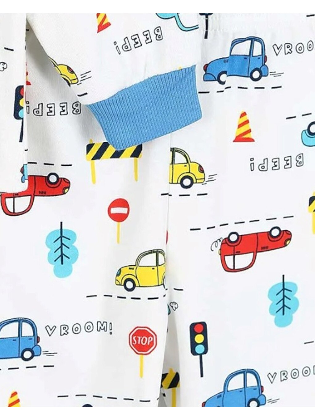 Ekru Erkek Çocuk Araba Baskılı Bisiklet Yakalı %100 Pamuklu 6-7-8-9 Yaş Alt Üst Pijama Takımı-6
