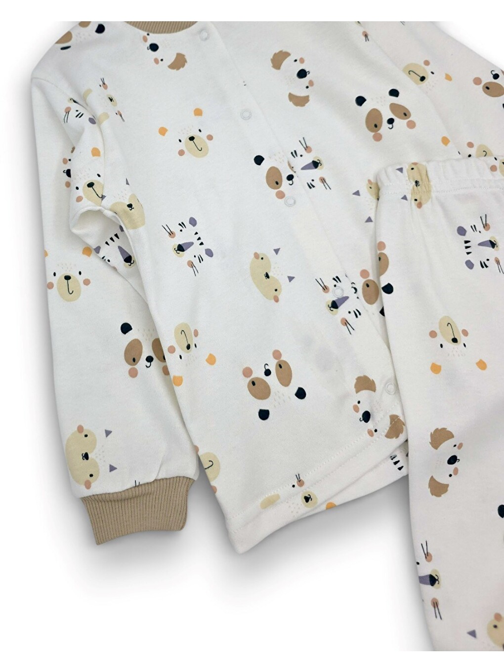 Ekru Erkek Çocuk Baskılı Çıtçıtlı Mevsimlik Gecelik Pijama Takımı L Alt Üst 2'li Takım-2