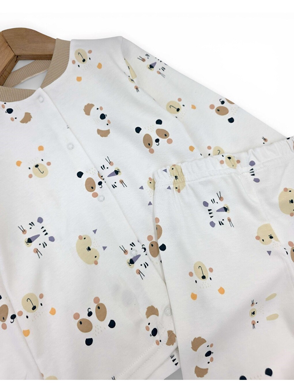 Ekru Erkek Çocuk Baskılı Çıtçıtlı Mevsimlik Gecelik Pijama Takımı L Alt Üst 2'li Takım-3