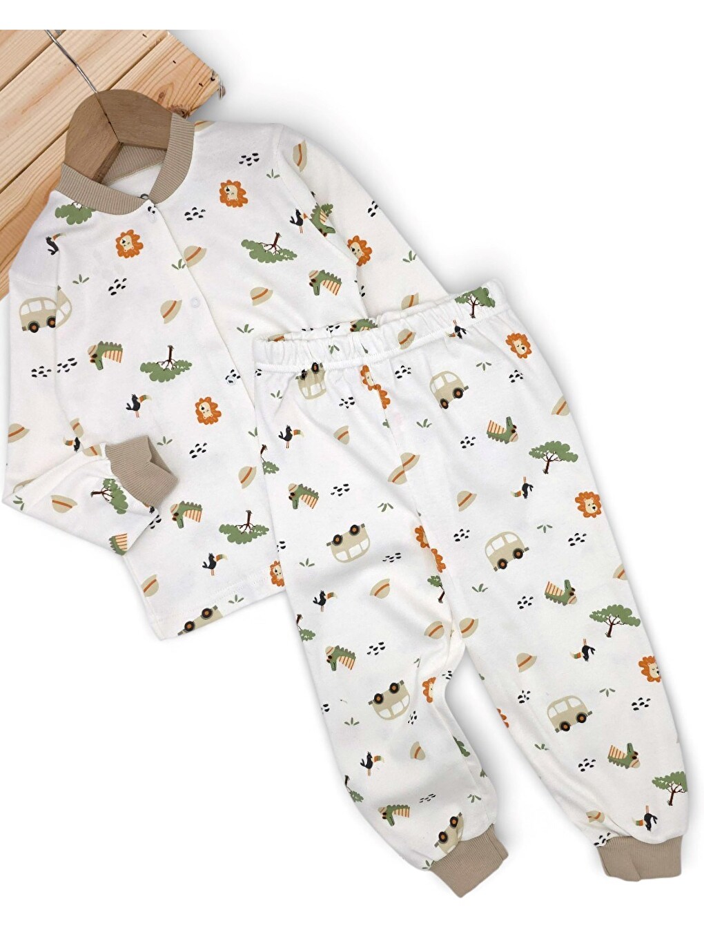 Ekru Erkek Çocuk Baskılı Çıtçıtlı Mevsimlik Gecelik Pijama Takımı-1