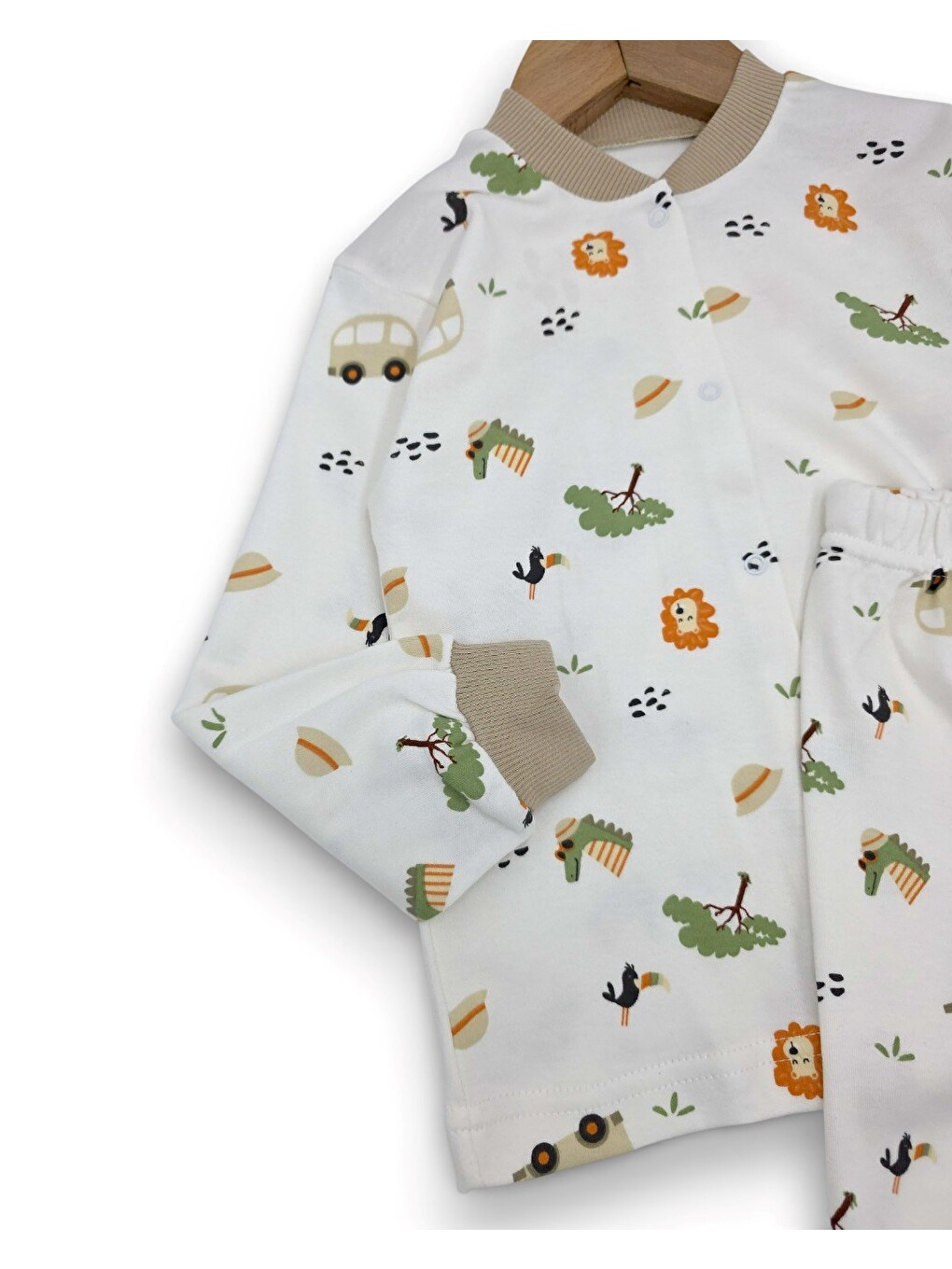 Ekru Erkek Çocuk Baskılı Çıtçıtlı Mevsimlik Gecelik Pijama Takımı-2