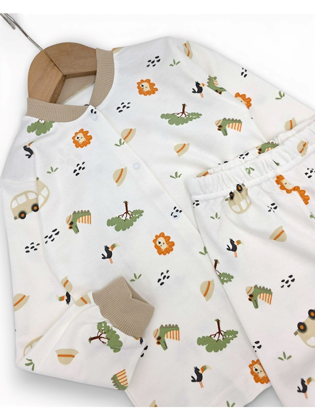 Ekru Erkek Çocuk Baskılı Çıtçıtlı Mevsimlik Gecelik Pijama Takımı-3