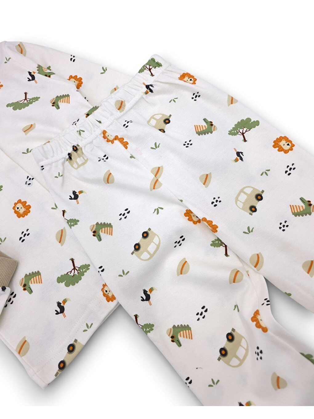 Ekru Erkek Çocuk Baskılı Çıtçıtlı Mevsimlik Gecelik Pijama Takımı-4