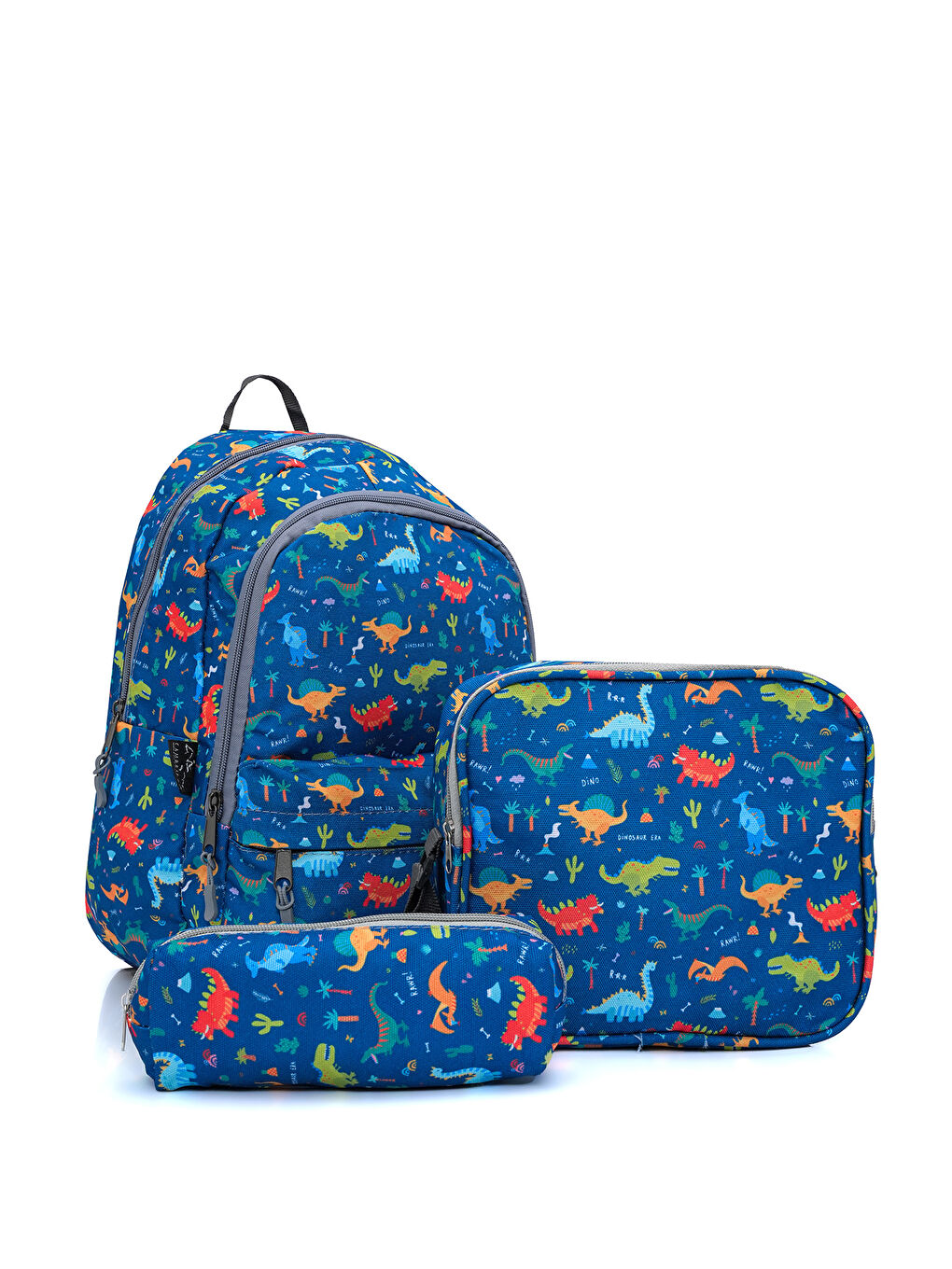 Renkli Dinozor Desenli 3'lü İlkokul Çanta Seti-2