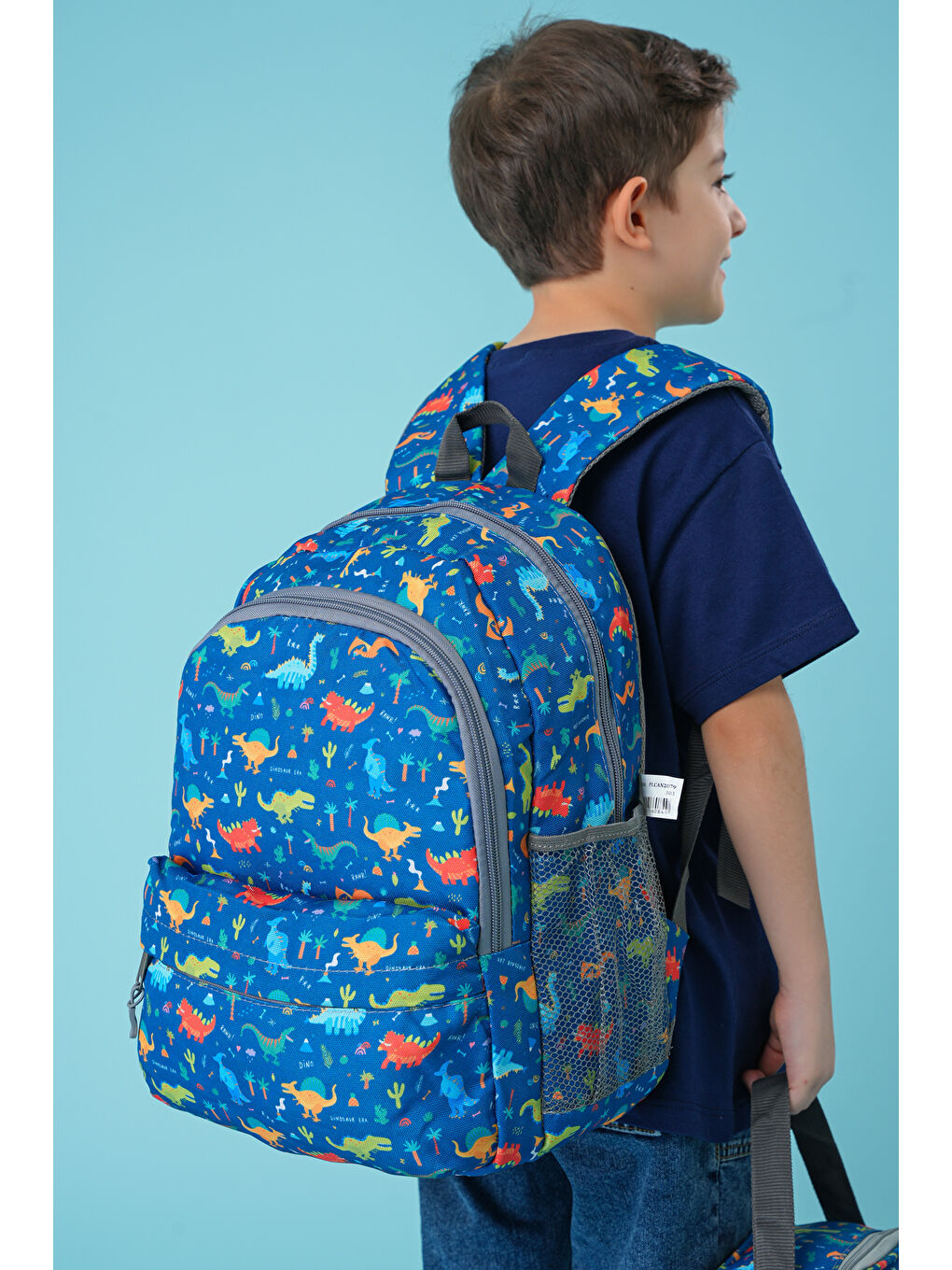 Renkli Dinozor Desenli 3'lü İlkokul Çanta Seti-1