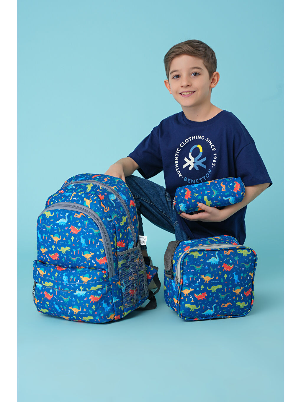 Renkli Dinozor Desenli 3'lü İlkokul Çanta Seti-8