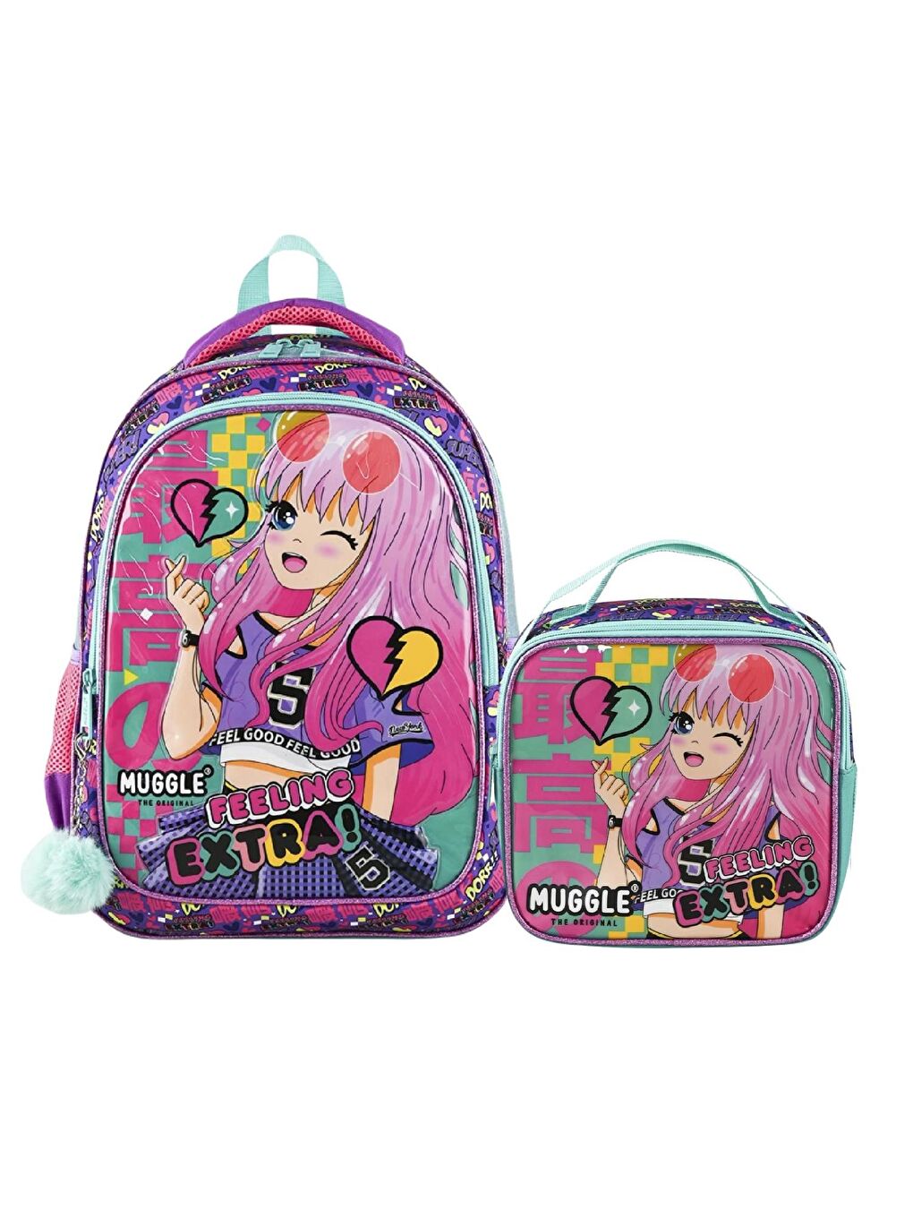 2 Bölmeli Anime Okul Çantası + Termoslu Beslenme Çantası