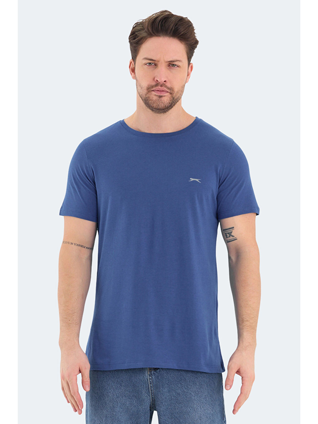 Karışık ROSALVA 5 li Set Erkek Beyaz - Siyah - Gri - Saks Mavi - Su Yeşili %100 Pamuk Tişört-4