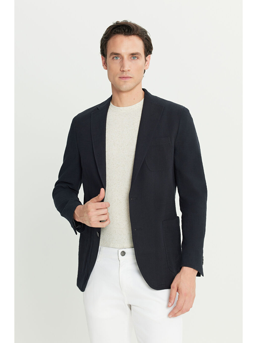 Erkek Siyah %100 Pamuk Slim Fit Dar Kesim Mono Yaka Torba Cepli Blazer Ceket