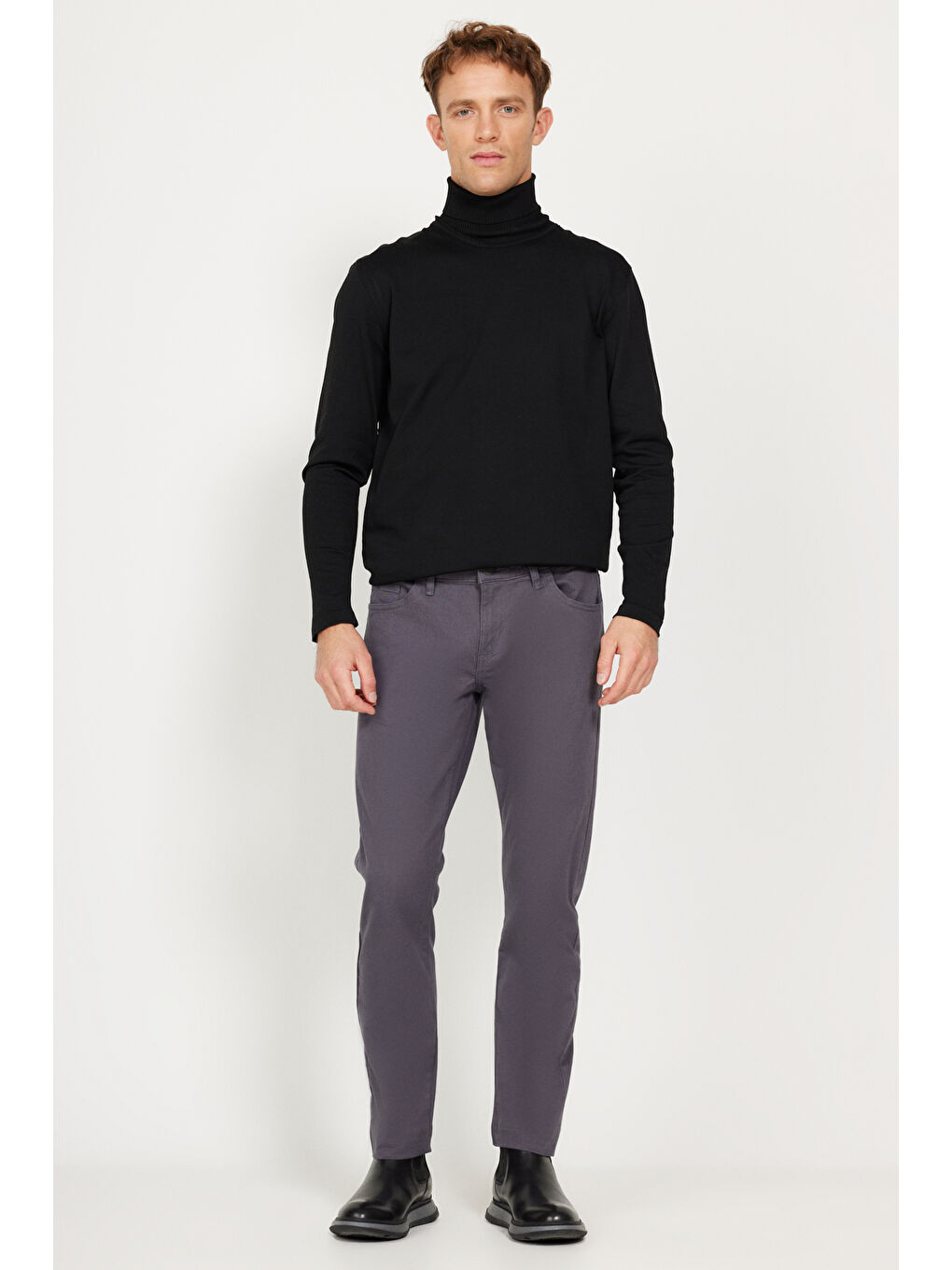 Erkek Antrasit Slim Fit Dar Kesim 5 Cep Pamuklu Esnek Pantolon-1