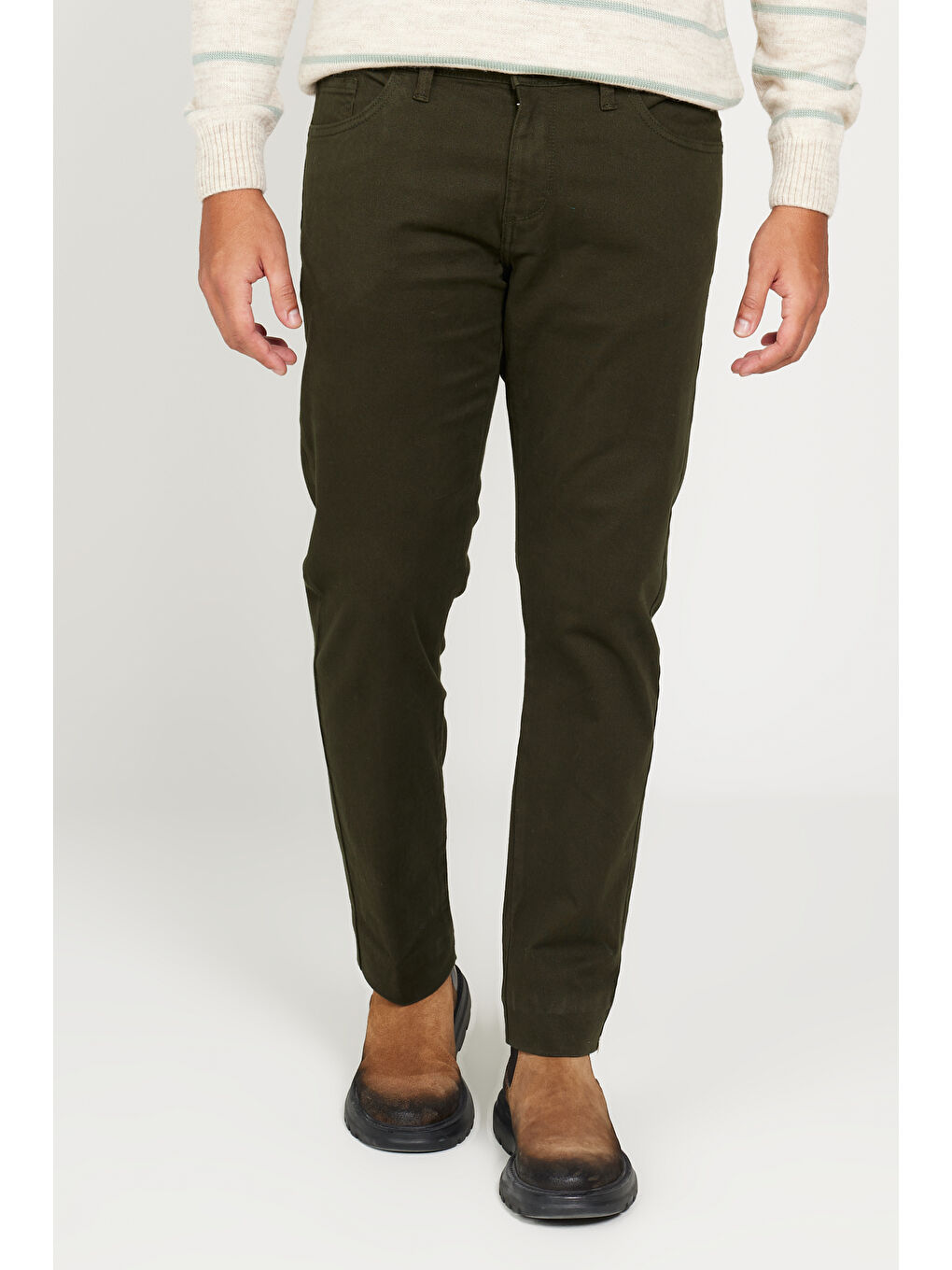Erkek Haki Slim Fit Dar Kesim 5 Cep Pamuklu Esnek Pantolon