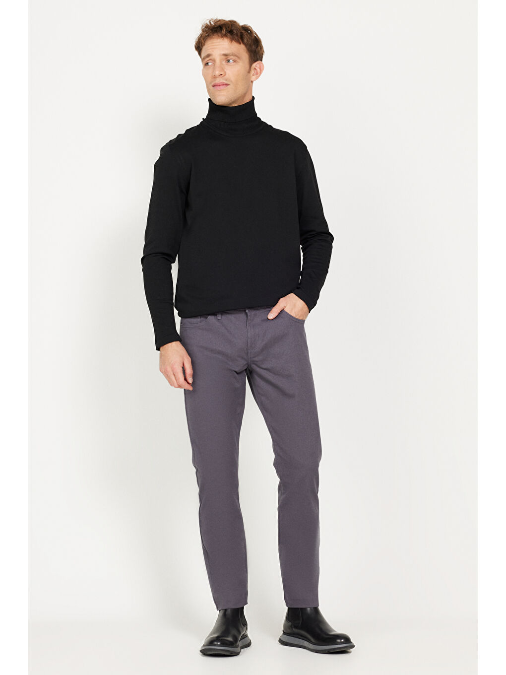 Erkek Antrasit Slim Fit Dar Kesim 5 Cep Pamuklu Esnek Pantolon-2