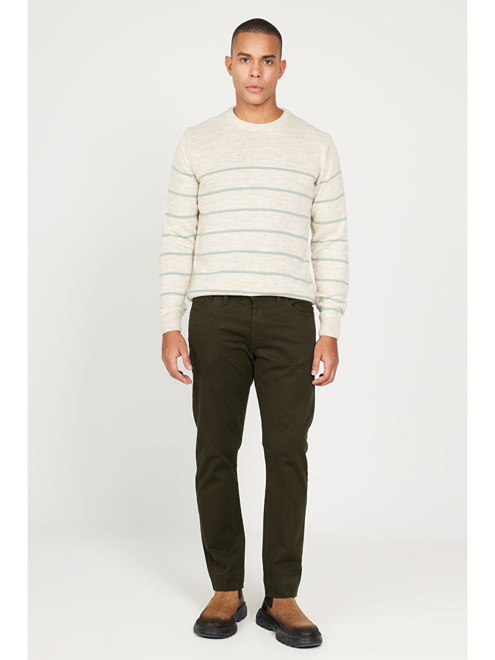 Erkek Haki Slim Fit Dar Kesim 5 Cep Pamuklu Esnek Pantolon-1