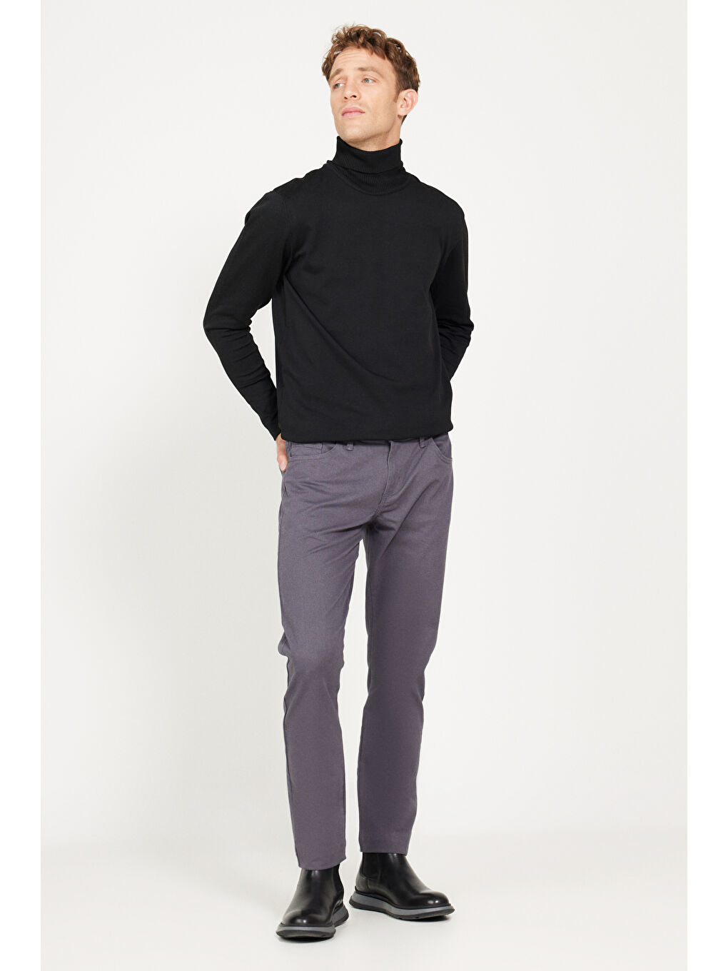 Erkek Antrasit Slim Fit Dar Kesim 5 Cep Pamuklu Esnek Pantolon-3