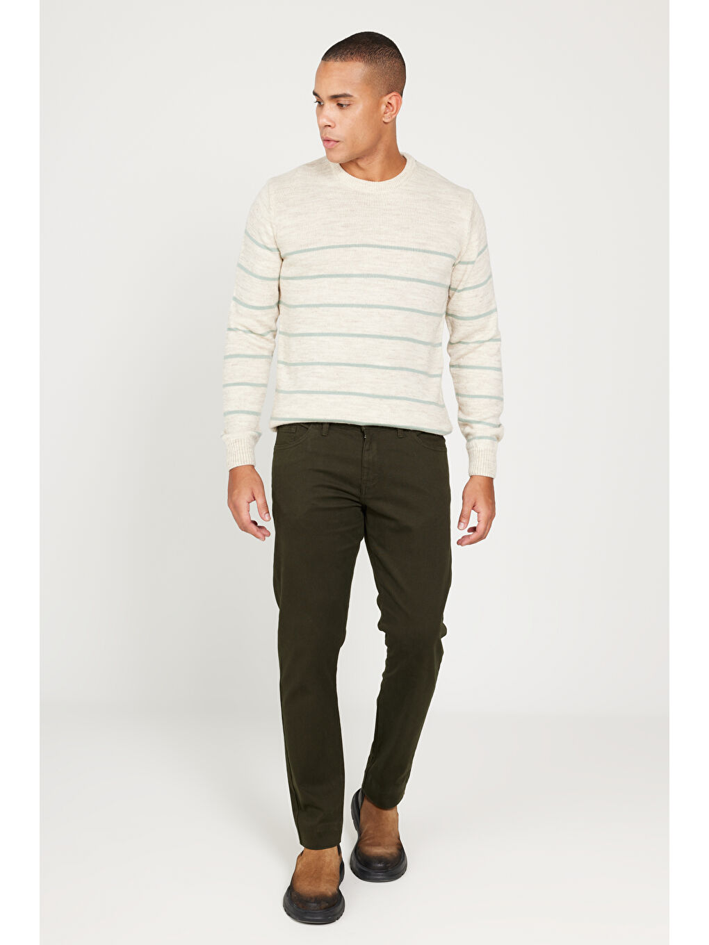 Erkek Haki Slim Fit Dar Kesim 5 Cep Pamuklu Esnek Pantolon-2