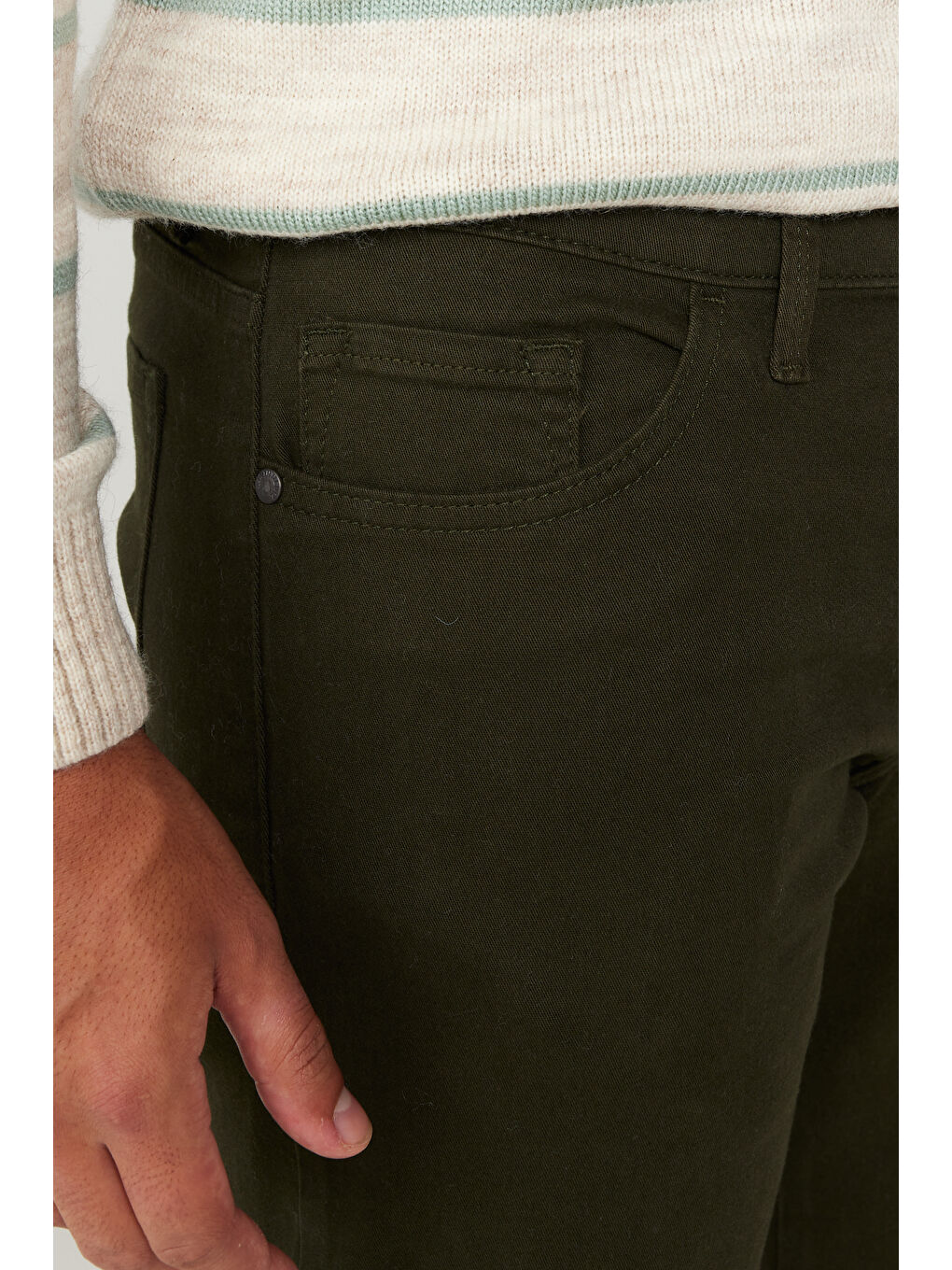 Erkek Haki Slim Fit Dar Kesim 5 Cep Pamuklu Esnek Pantolon-3