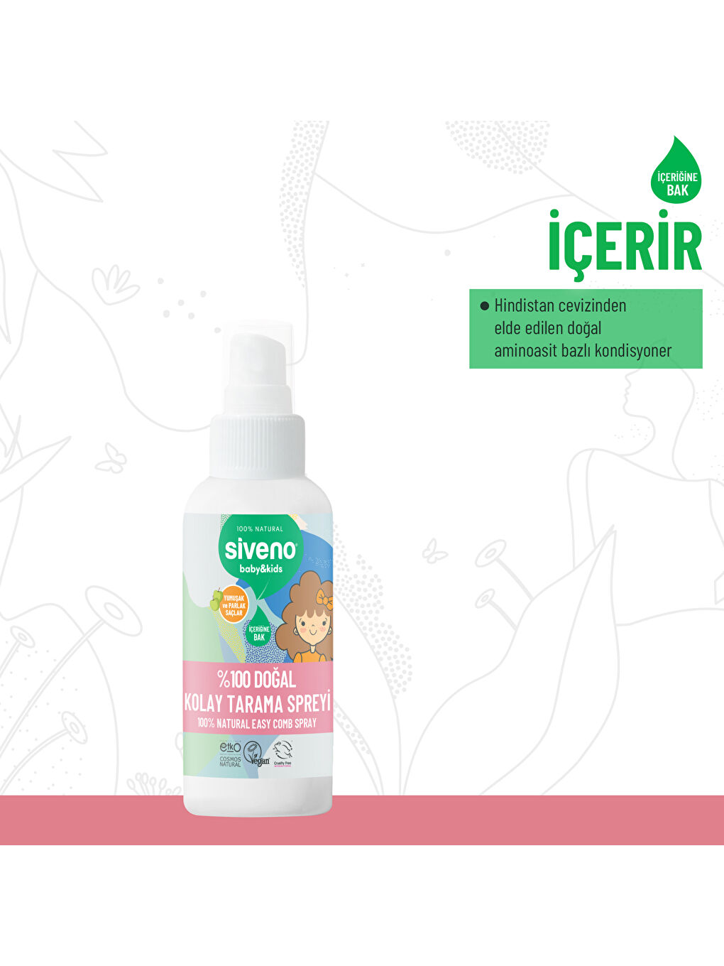 %100 Doğal Kolay Tarama Spreyi Çocuklar İçin Nemlendirici Hindistan Cevizi Yağlı 100 ml-3