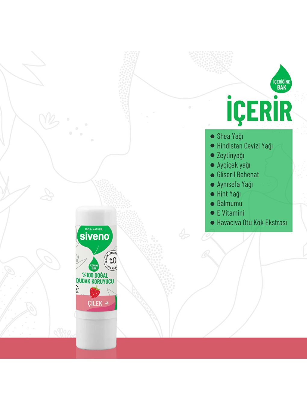 Siveno %100 Doğal Dudak Koruyucu Çilek Bitkisel Lip Balm Dudak Kremi Nemlendirici Parlatıcı Onarıcı 6 gr-1