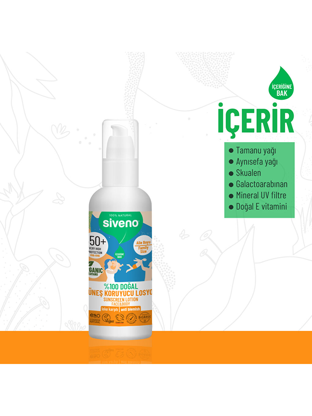 %100 Doğal ve Organik Tamanu Yağlı Güneş Losyonu Mineral Filtreli Tüm Aile İçin SPF 50+ 100 ml-1
