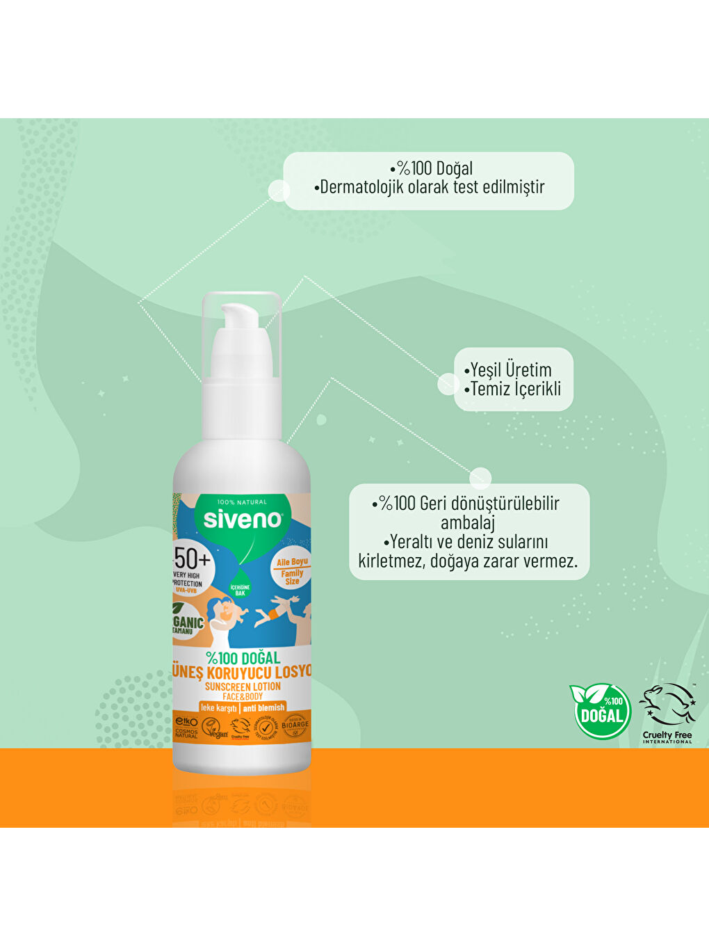 %100 Doğal ve Organik Tamanu Yağlı Güneş Losyonu Mineral Filtreli Tüm Aile İçin SPF 50+ 100 ml-4