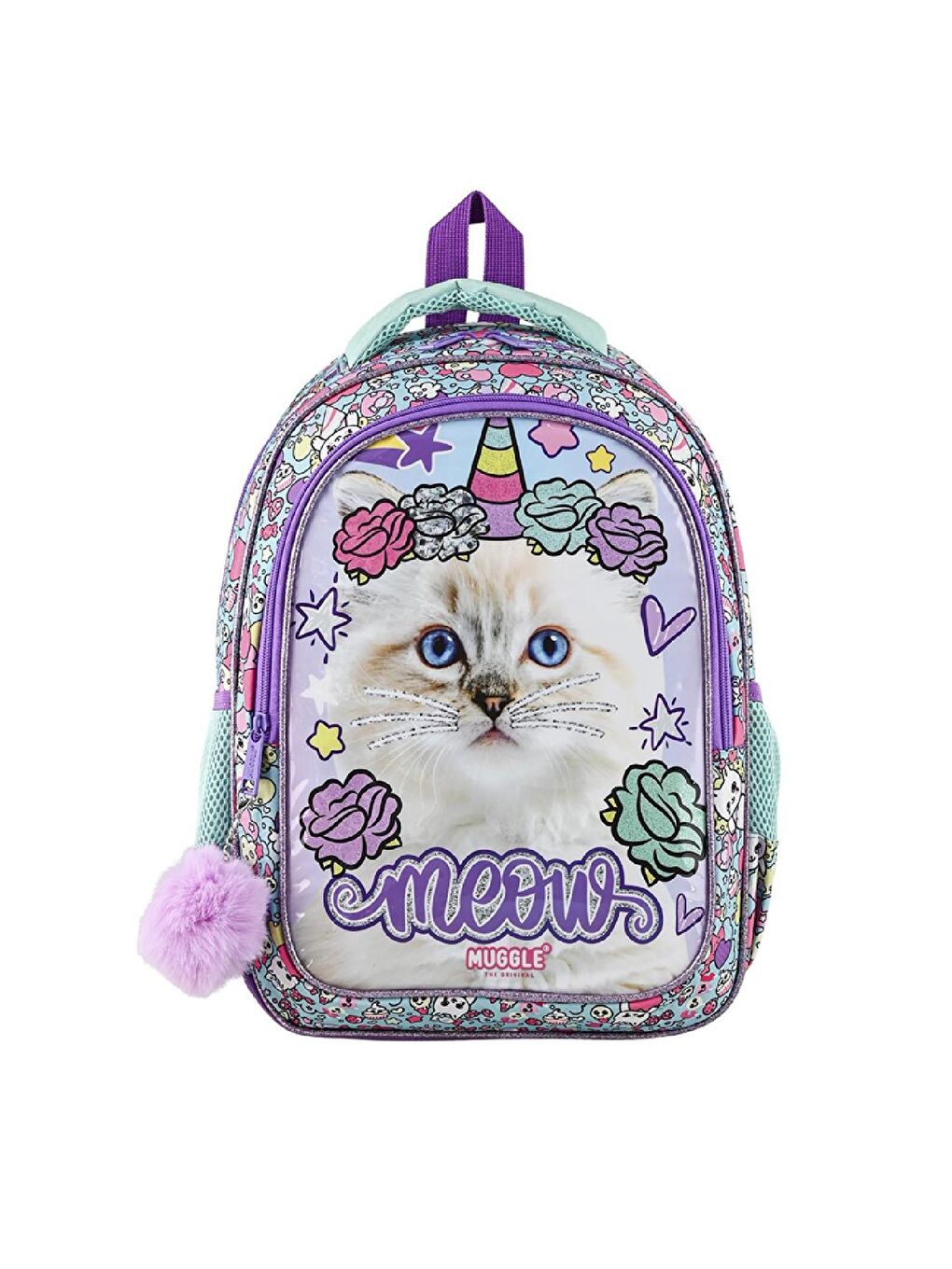 2 Bölmeli Pretty Meow Okul Sırt Çantası Mor  MU 9022