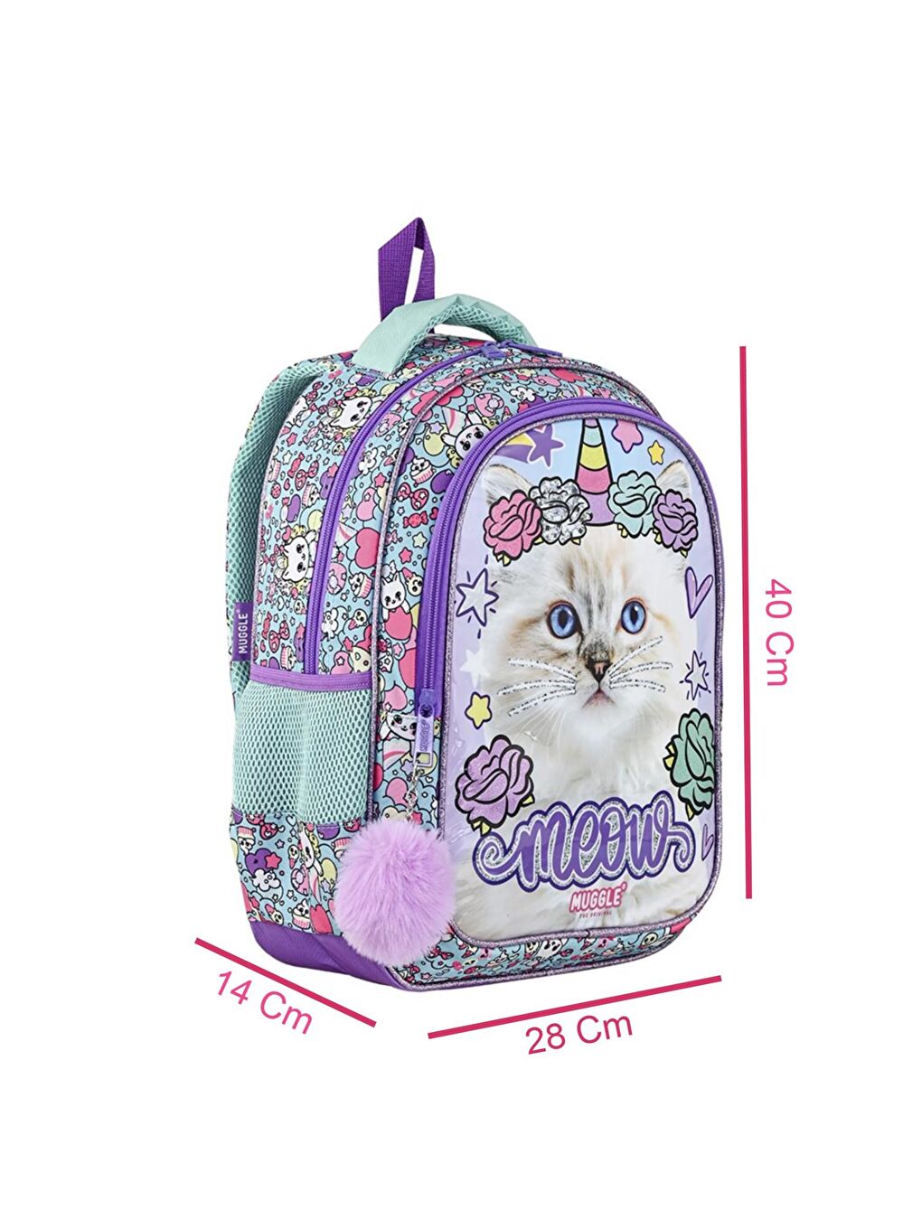 2 Bölmeli Pretty Meow Okul Sırt Çantası Mor  MU 9022-1