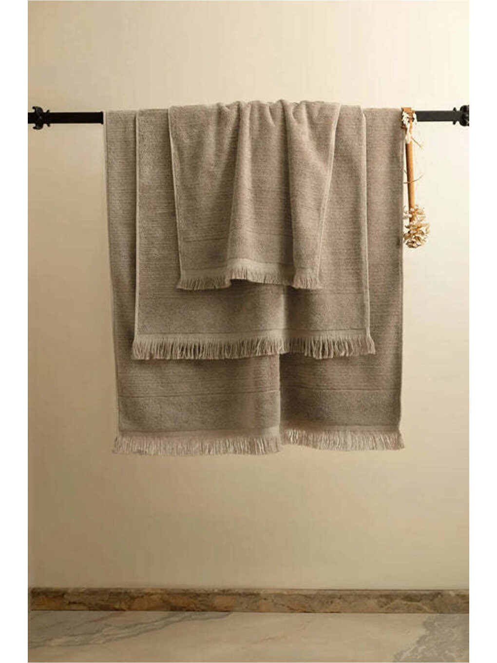 Bej Fiona %100 Pamuk Havlu 90x150 cm Smoke Taupe-1