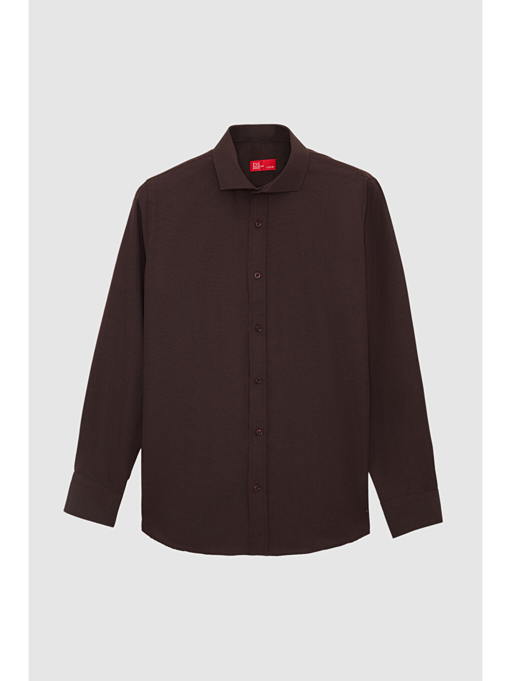 Kahverengi Slim Fit Acı Kahve Klasik Kravatlık Uzun Kol Kolay Ütülenebilir Gömlek-4