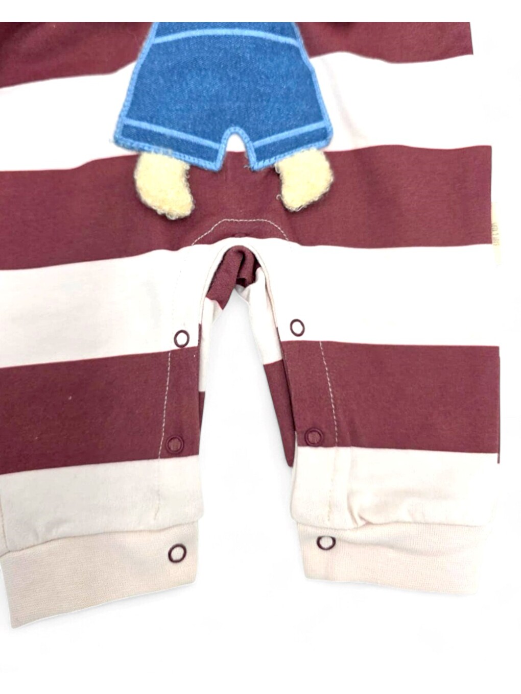 Bordo Erkek Bebek Ayıcık Aksesuarlı Çizgili Alttan Çıtçıtlı Tulum-4