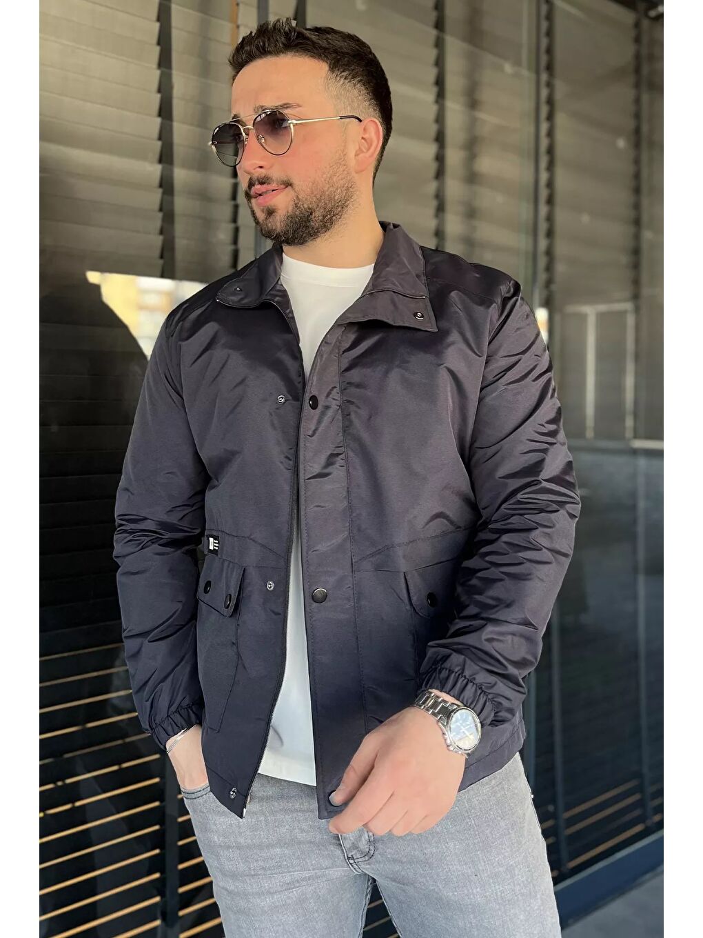 Lacivert Erkek Fermuarlı Ve Çıtçıtlı Çift Cepli Mevsimlik Mont-1