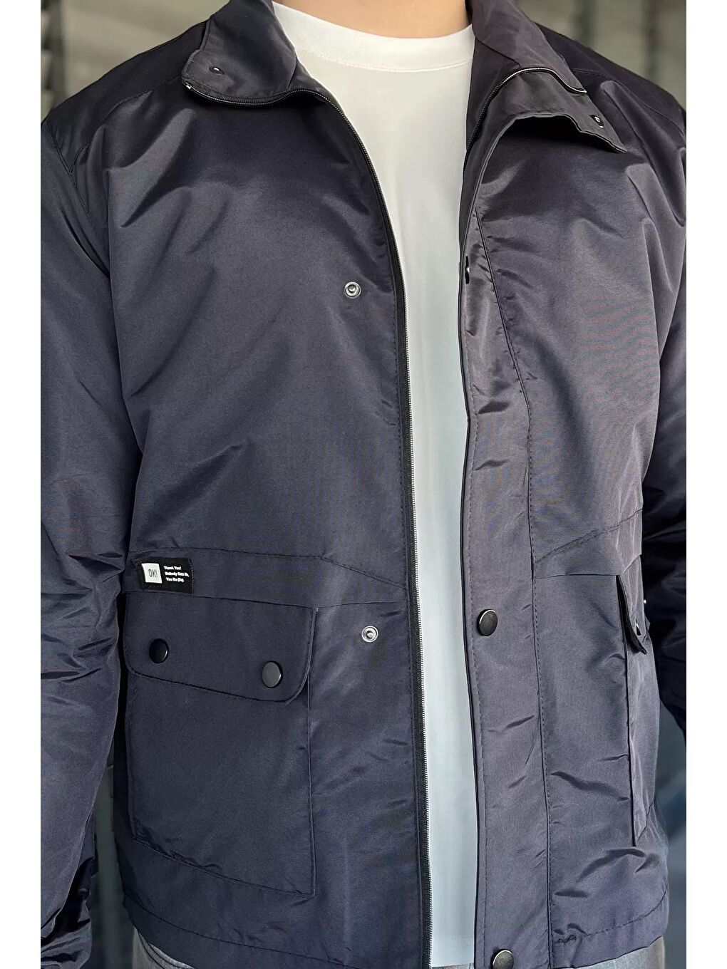 Lacivert Erkek Fermuarlı Ve Çıtçıtlı Çift Cepli Mevsimlik Mont-3