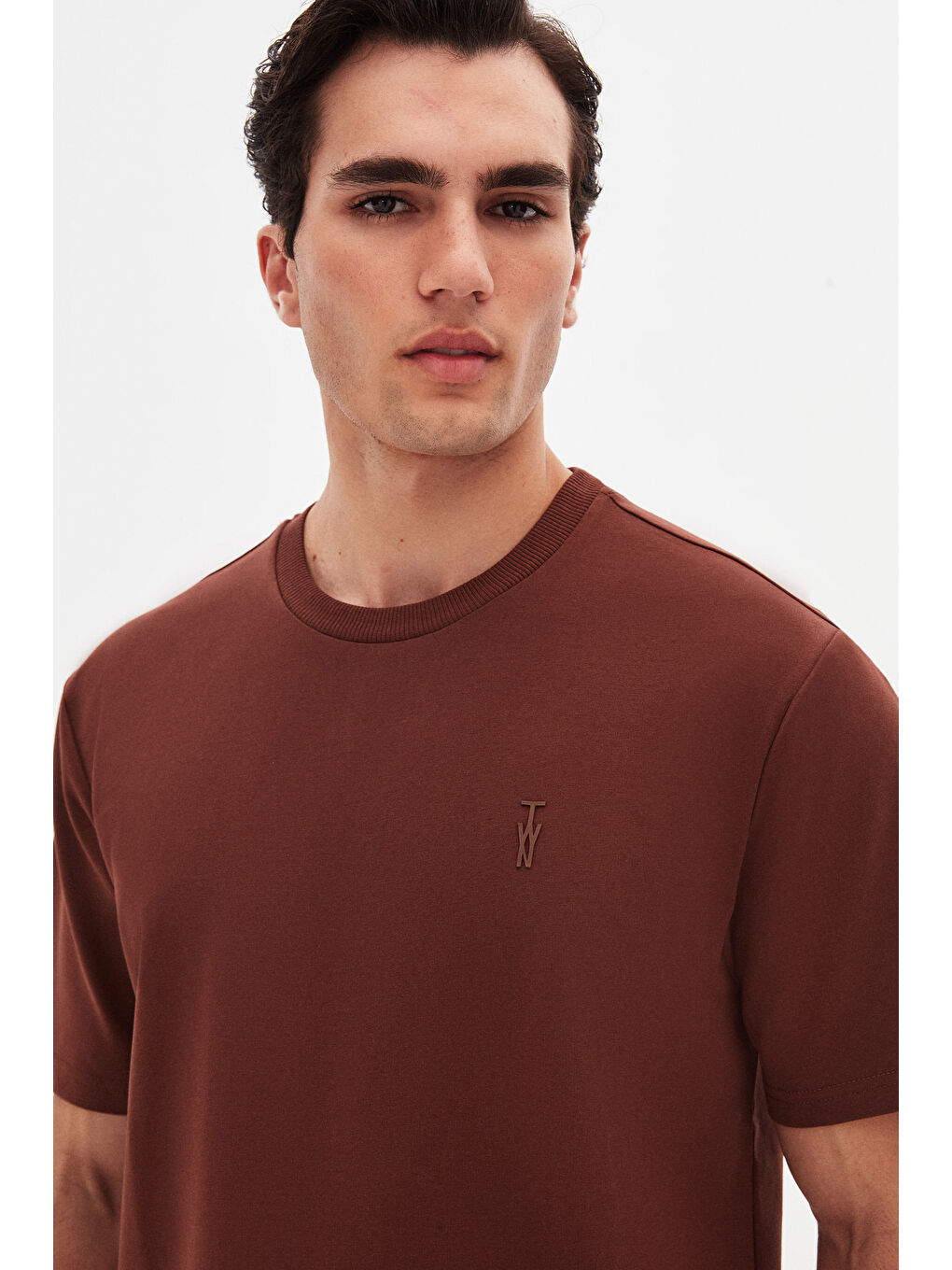Twn Slim Fit Kahverengi Düz T-Shirt-2