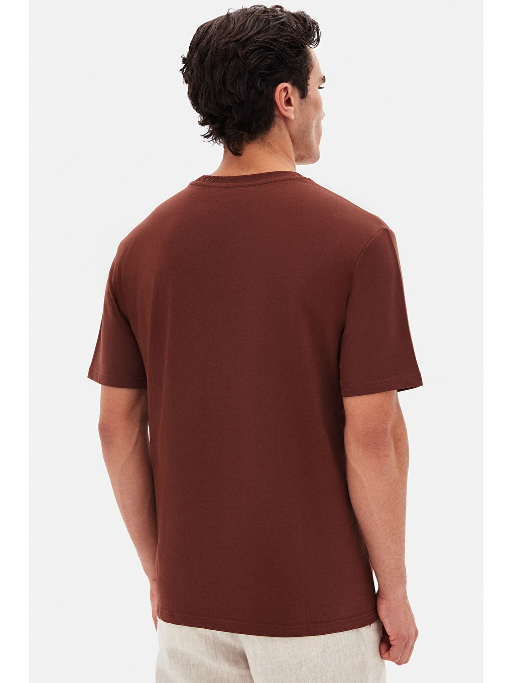 Twn Slim Fit Kahverengi Düz T-Shirt-5