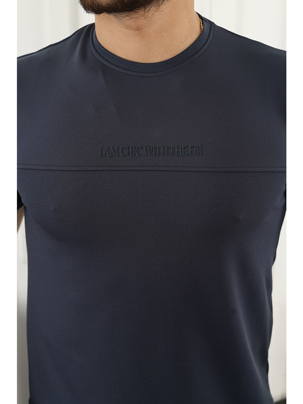 Antrasit Şerit Detaylı Baskılı Tişört-1