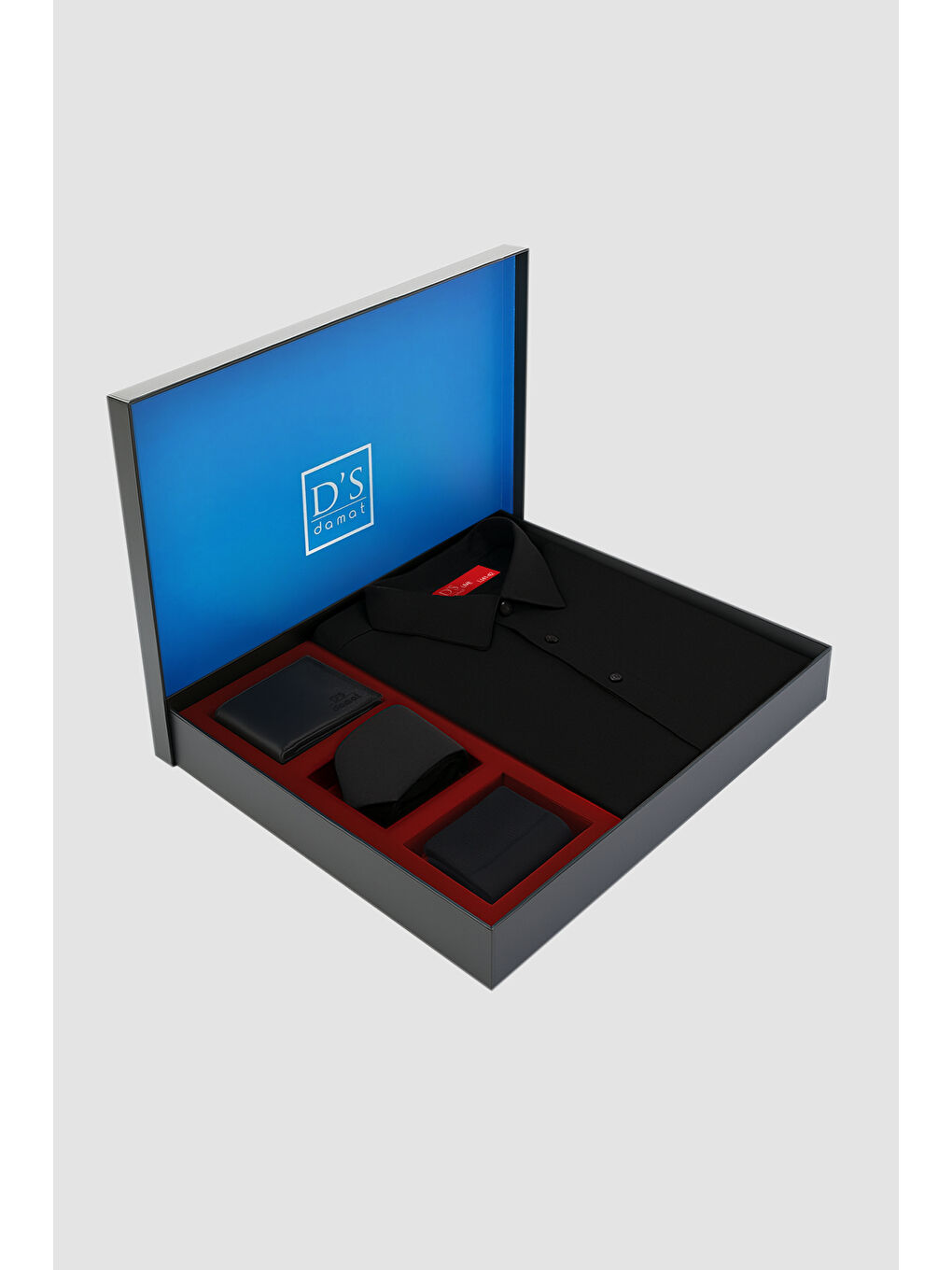 Siyah Gömlek Cüzdan Kravat Corap Kutulu Hediye Seti-4