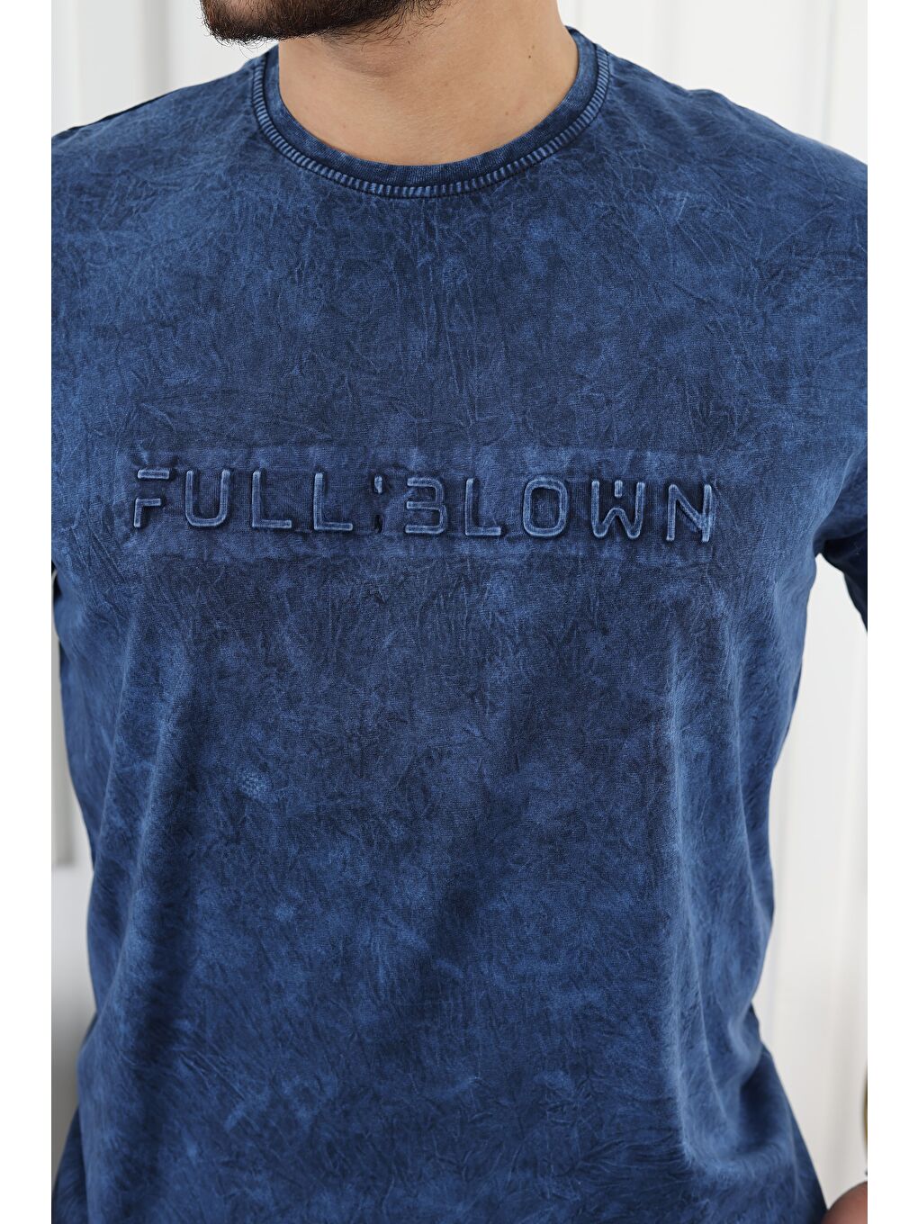 Lacivert Kabartma Baskılı Tişört-1