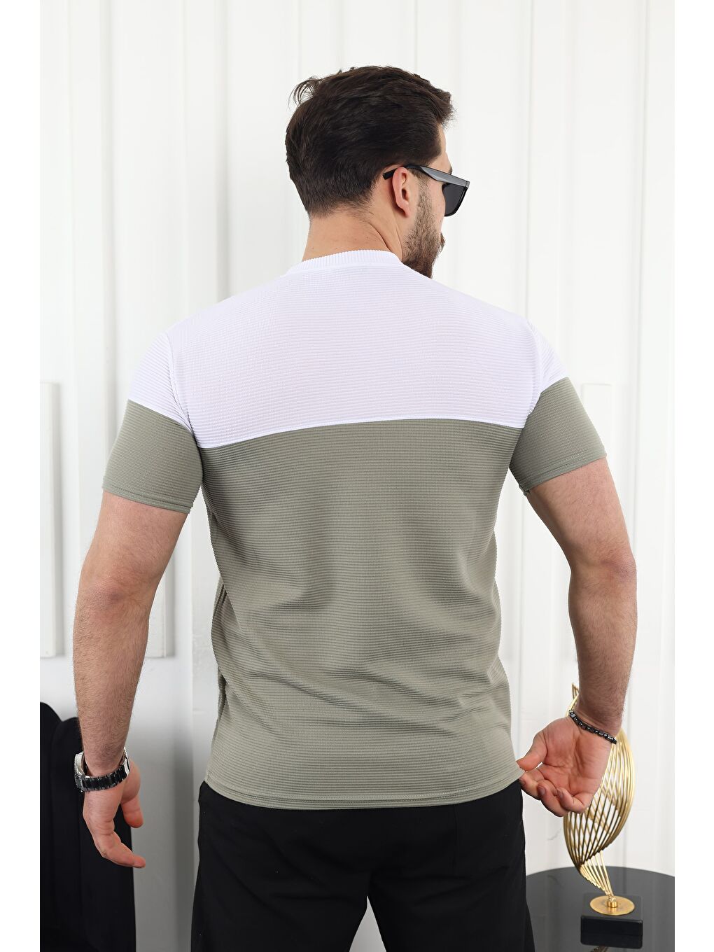 Yeşil Çift Renk Baskılı Tişört-3