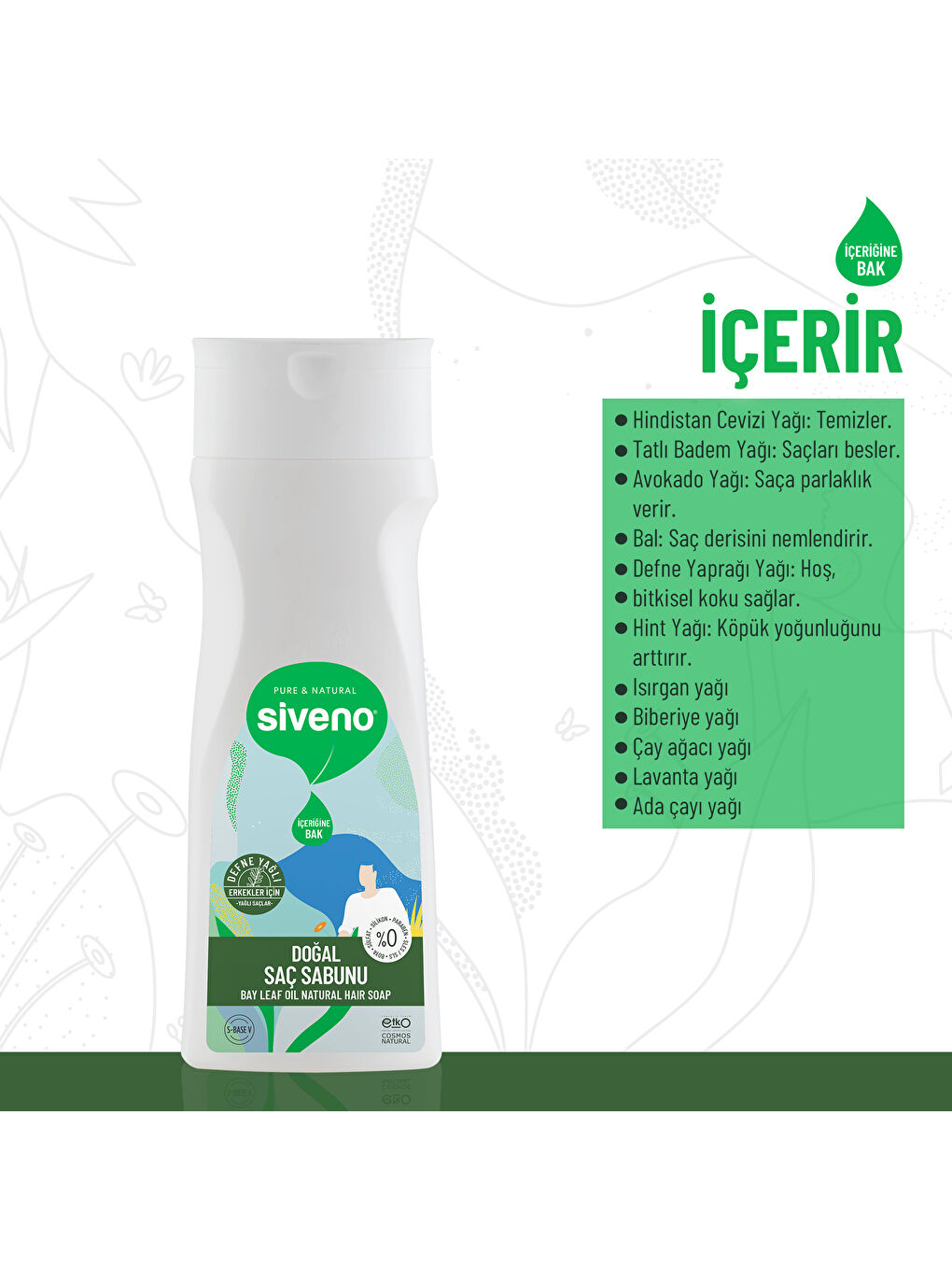 %100 Doğal Saç Sabunu Defne Yağlı Bal Avokado 9 Değerli Bitki Erkekler İçin Bitkisel Şampuan 300 ml-1