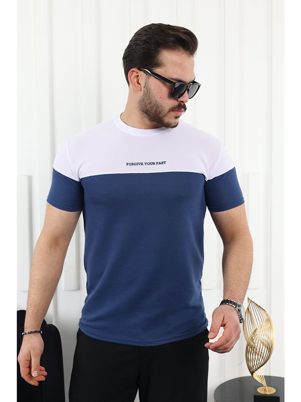 Lacivert Çift Renk Baskılı Tişört