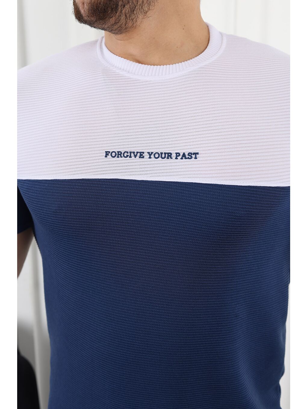 Lacivert Çift Renk Baskılı Tişört-1