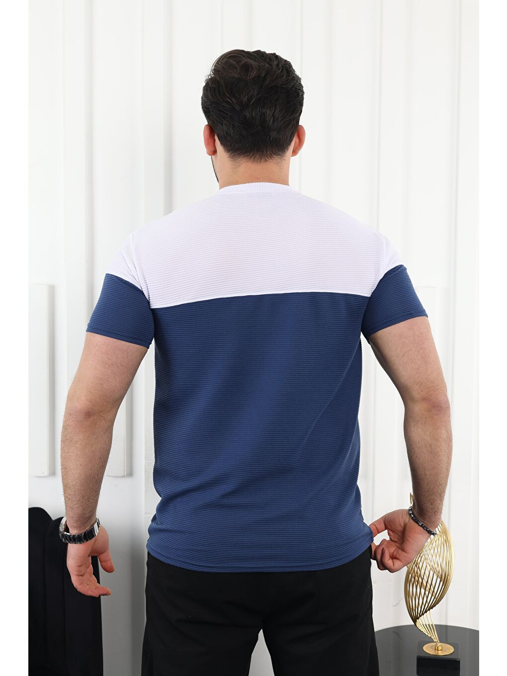 Lacivert Çift Renk Baskılı Tişört-3