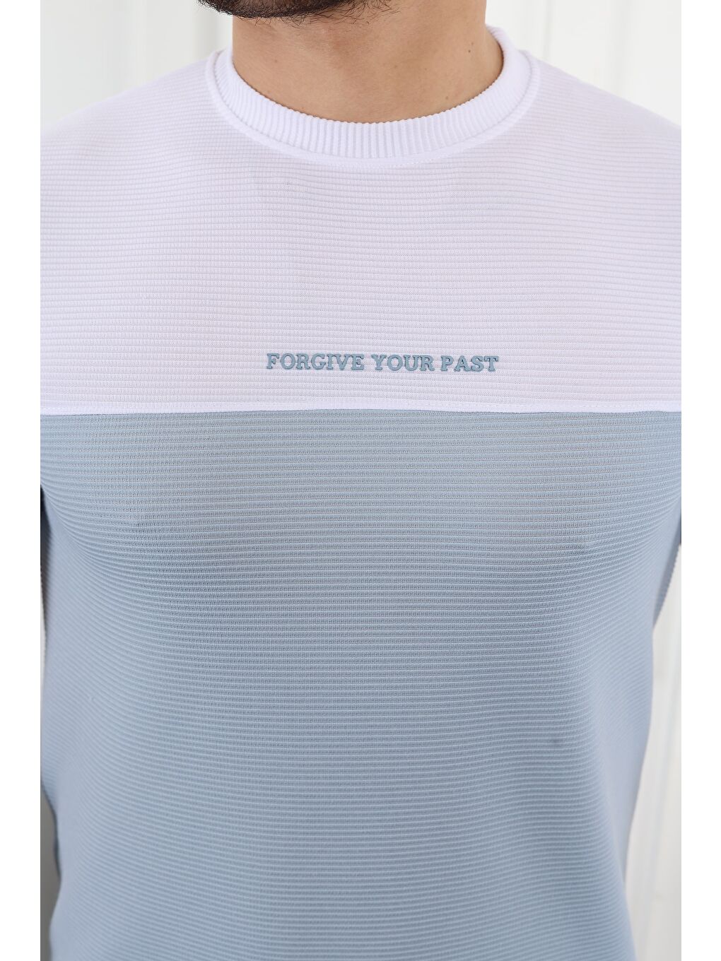 Mavi Çift Renk Baskılı Tişört-1